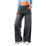 Damen Jeans mit weitem Bein – lange, gerade geschnittene Hose mit elastischem Bund