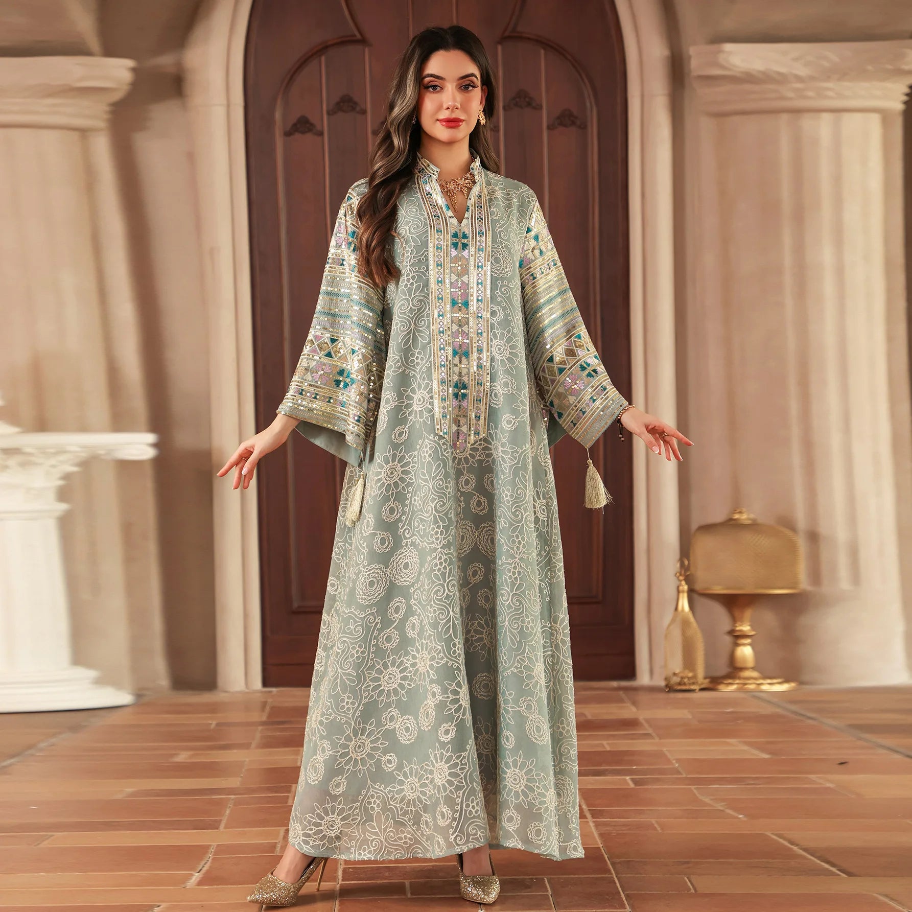 Women’s Embroidered Abaya for Party | Elegant Muslim Jalabiya Morocco Kaftan