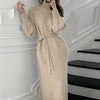 Women’s Vintage Turtleneck Knitted Dress – Long Sleeve Button Bandage Midi Dress
