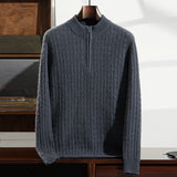 Men’s 100% Pure Cashmere Zipper Sweater – Thickened Warm High Collar Pullover
