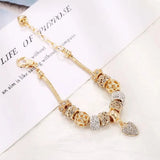 Crystal Heart Charm Bracelet for Women – Gold Tone Snake Chain Bracelet