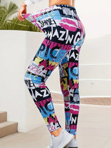 Damen-Leggings mit Graffiti-Print, hochelastisch, gebürstet, weich, hohe Taille, sexy, Neun-Punkte