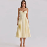 Women's Elegant Yellow Sweetheart Midi Dress