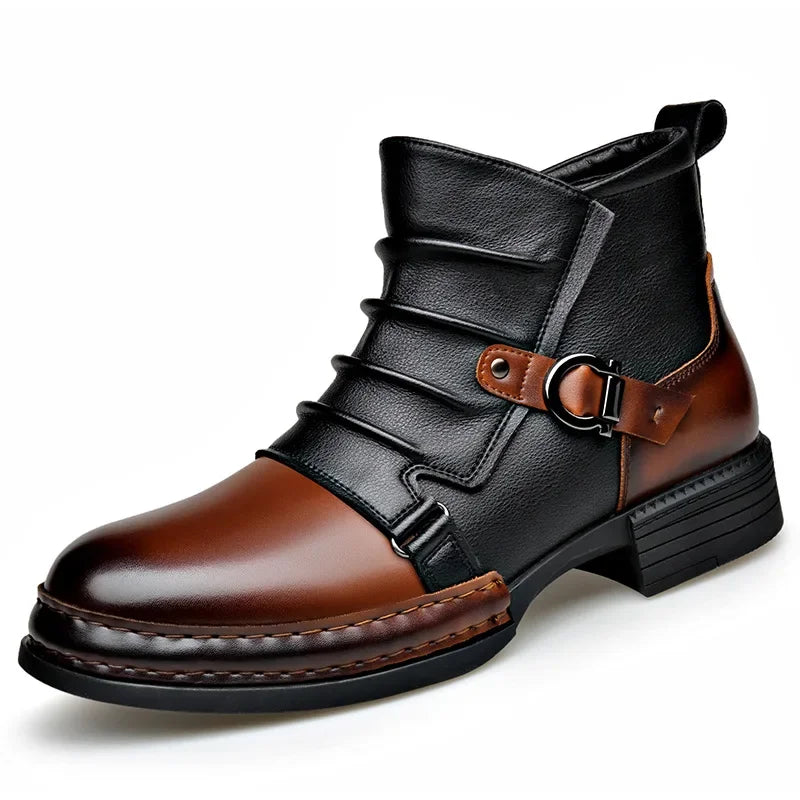 Herren Retro Ankle Boots – Lässige Motorradstiefel mit seitlichem Reißverschluss