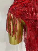 Glitzerndes Strass-Fransen-Minikleid – Sexy One-Shoulder-Durchsichtige Robe – Lateinamerikanischer Tanz-Performance-Outfit