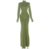 Sexy rückenfreies Rollkragen-Maxikleid – Damen Abendkleid Langarm Party