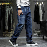 Mens Streetwear Baggy Cargo Jeans | Multi-Pocket Straight Denim Trousers