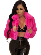 Women's Faux Fur Crop Jacket – Elegant Open Front Lapel Shaggy Fluffy Short Jacket