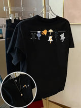 Women's Oversized Cotton Cartoon Cat Print T-Shirt