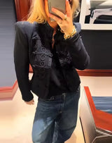 Napoleon Militärjacke für Damen – Blazer mit Strick-Patchwork und Knopfleiste