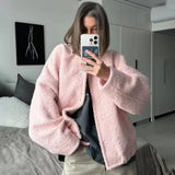 Damen Rosa Kunstpelzjacke – Verdickter Warmer Wintermantel, Lockerer Modischer Langarm-Mantel