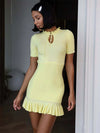 Ruffled Fashion Knit Mini Dress for Women – Ribbed High Waist Patchwork Dress