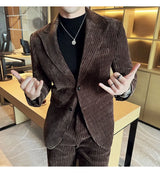 Herren Cordanzug im italienischen Stil (Sakko + Hose) – Hochwertiges zweiteiliges Slim-Fit-Set