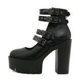 Women's Goth Platform Block Heels: Buckle Strap Mary Jane Pumps with Back Zipper