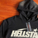 Hellstar HS Wash Water Heavy Diamond Hoodie – Unisex Black Distressed Streetwear