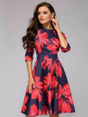 Damen Vintage Plissiertes Tunika-Kleid mit Print – Elegantes A-Linien-Partykleid