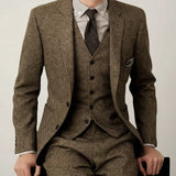 Herren 3-teiliger Tweed-Anzug – Slim Fit Business-Anzug, Gentleman Hochzeitsanzug Blazer, Weste & Hose