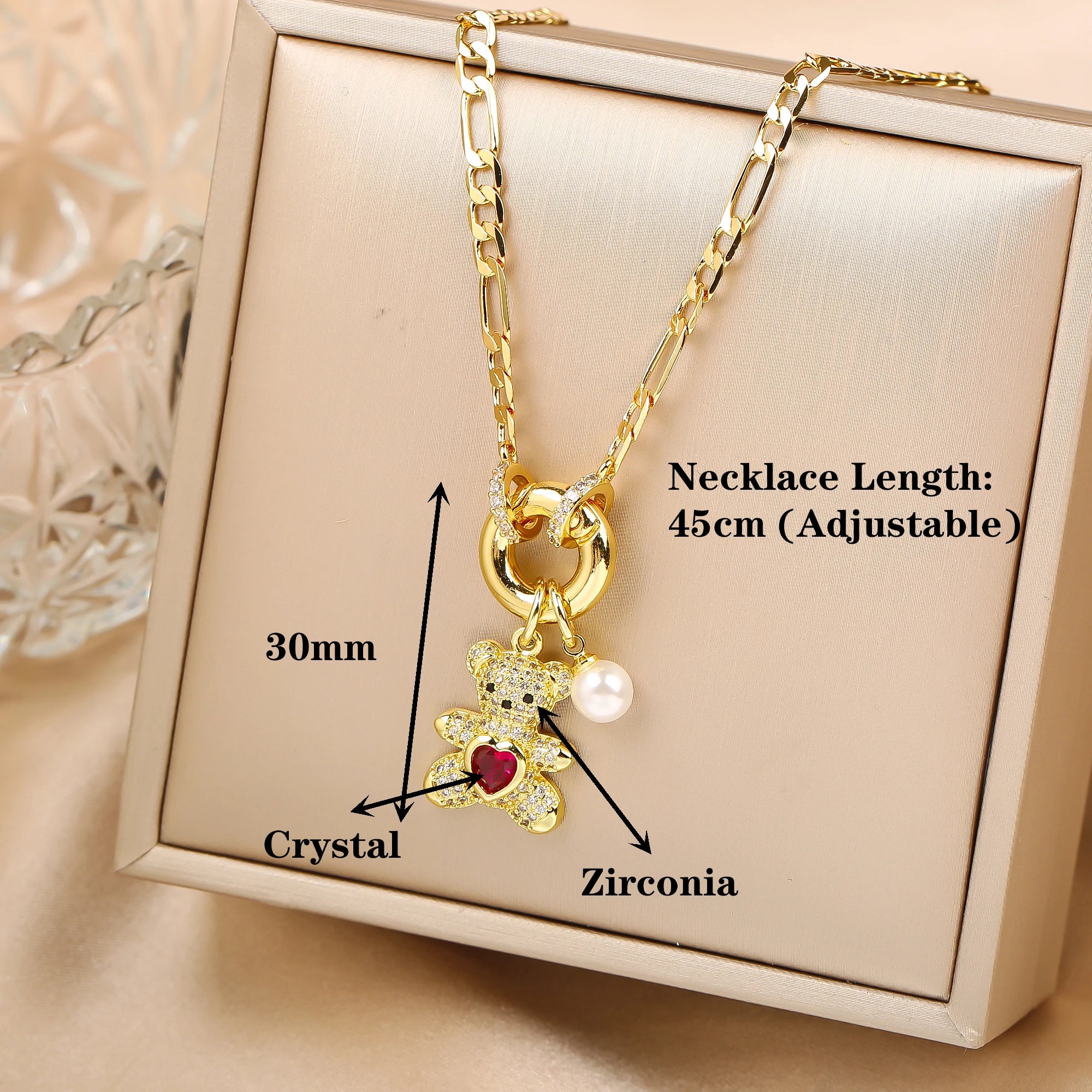 High Quality Crystal Teddy Bear Pendant Necklace
