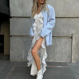 Fashion Ruffled Suspender Dress for Women – Sexy Side Slit Slim Maxi Dress