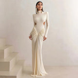 Sexy rückenfreies Rollkragen-Maxikleid – Damen Abendkleid Langarm Party
