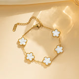 Lucky Five-Leaf Flower Bracelet for Women – Waterproof Stainless Steel Chain