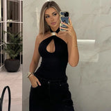 Sexy bauchfreies Tanktop mit Hohlmetallring – Neckholder-Oberteil für Damen