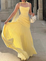 Women’s Solid Square Neck Pleated Sling Dress