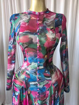 Tie Dye Print Long Sleeve Maxi Dress – Sexy O-Neck Big Swing Party Gown