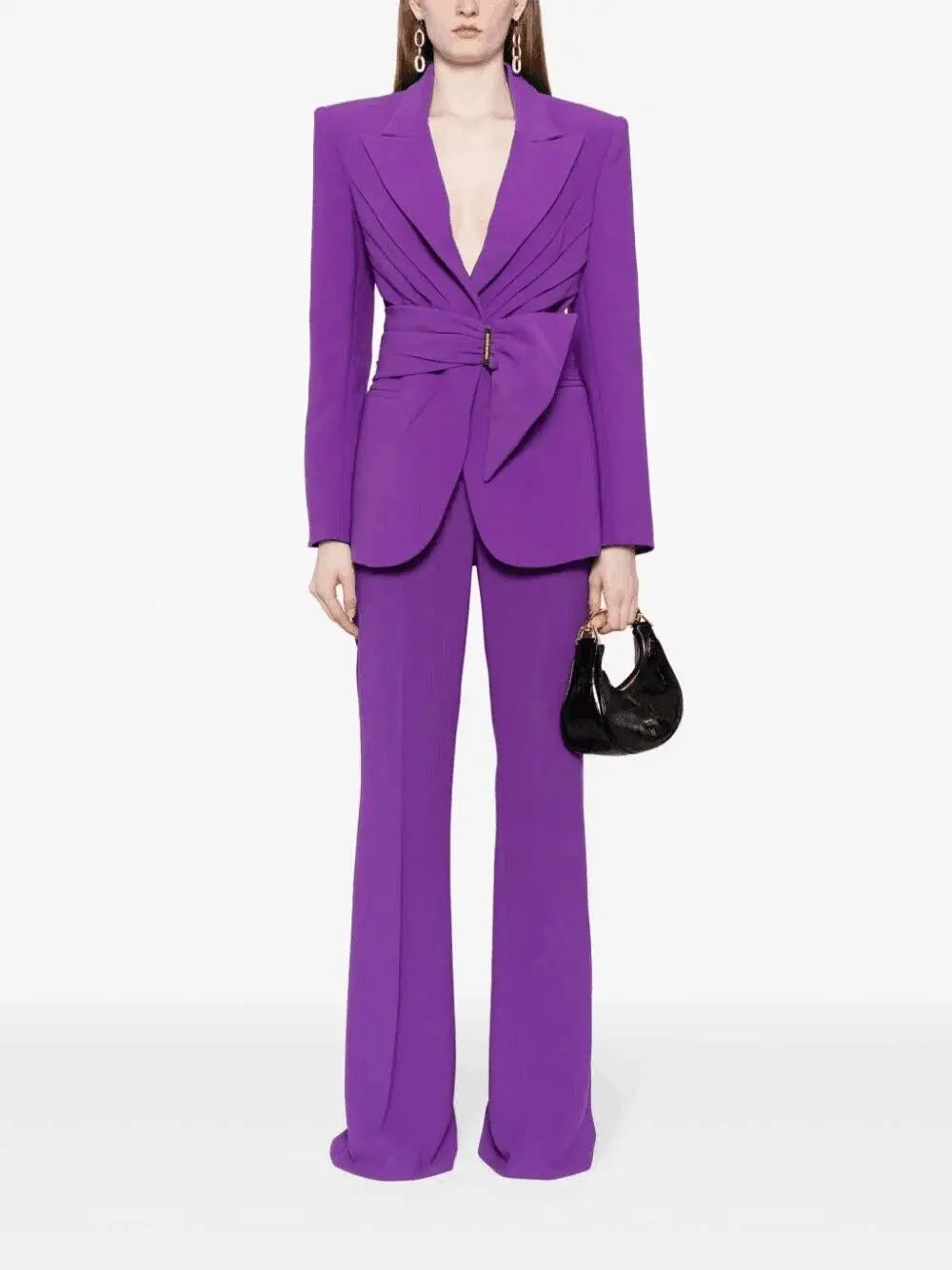 Women's Slim Fit Blazer with Built-in Waistband Detail & High Waist Pants