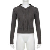 Grunge 2000er Ripp-Kapuzenpullover mit Reißverschluss | Y2K Vintage Kapuzen-Sweatshirt für Damen