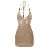 Women’s Backless Halter Crochet Dress – Sexy Knit Cutout Mini & Long Bodycon Dress