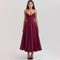 Women's Elegant Wine Red Corset Maxi Dress