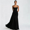 Women’s Solid Square Neck Pleated Sling Dress