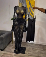 Damen gestapeltes Mesh-Bodycon-Kleid – sexy durchsichtiges Langarm-Abendkleid mit Futter