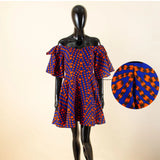 African Off-Shoulder Mini Dress High-Waist Ankara Party Dress For Women