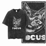 Säuregewaschenes Katzen-Grafik-T-Shirt | Unisex Exklusives Streetwear T-Shirt