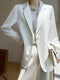 Korean Fashion V-Neck Loose Top Blazer: Single Button Silk Satin Suit Jacket