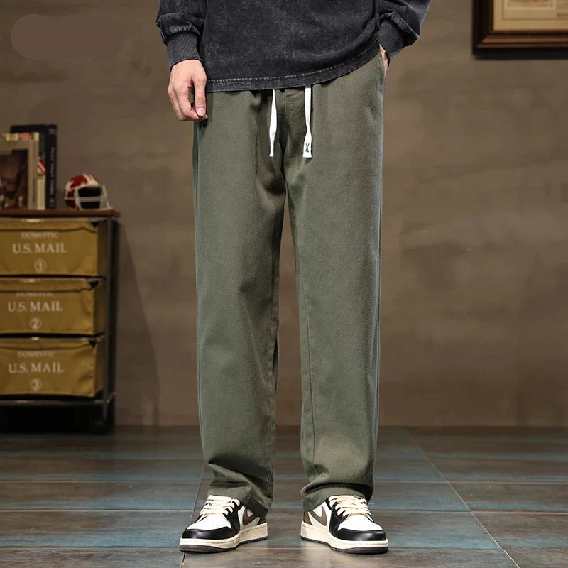 Men’s Vintage Cotton Loose Straight Wide-Leg Cargo Pants