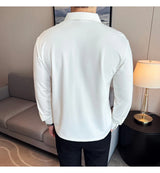 Herren hochelastisches V-Ausschnitt-POLO-Shirt – Nahtloses Langarm-T-Shirt ohne Spuren