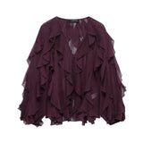 Elegante Damenbluse mit V-Ausschnitt – Einreihiges Langarmshirt
