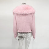 Eleganter Kunstpelzmantel für Damen – Warme, gepolsterte, schmal geschnittene Strickjacke, langärmelige Winterjacke mit Kragen