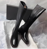 Women Vintage Knee-High Block Heel Boots with Side Zipper