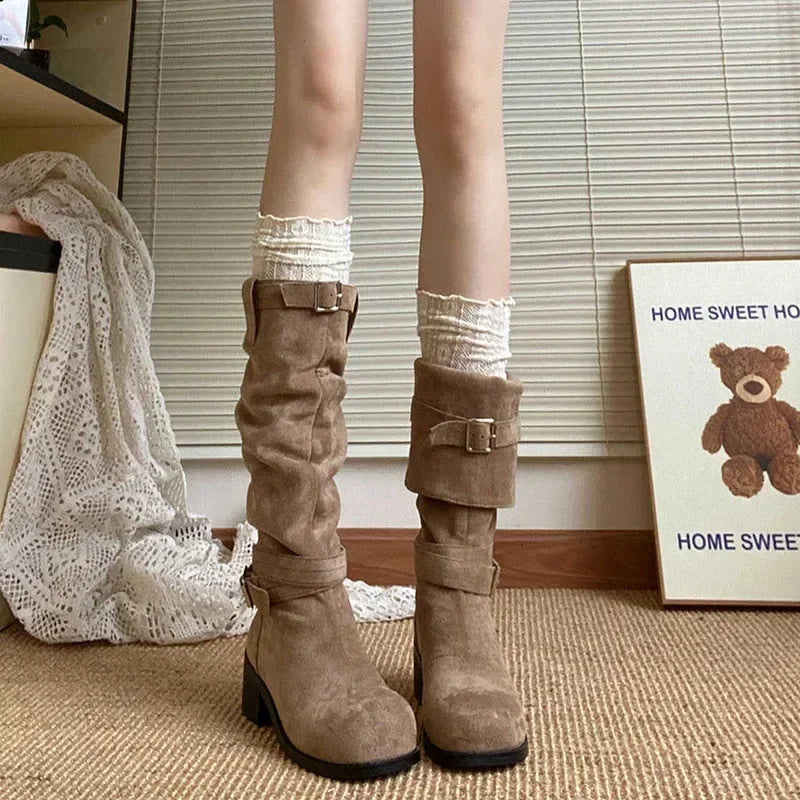 Designer Women’s Western Cowboy Boots – Fashion Platform Thick Heel Long Booties