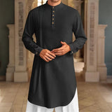 Men’s Cotton Linen Muslim Shirt – Long Sleeve Stand Collar Robe