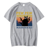 Cotton Short Sleeve Pew Pew Madafakas Funny Cat T-Shirt – Men's Novelty Graphic Tee