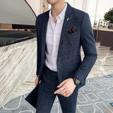 2-Piece Men’s High-End Suit Set – Solid Color & Plaid Slim Fit Blazer and Pants