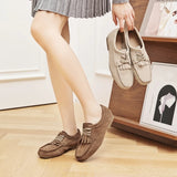 Damen-Loafer aus echtem Rindsveloursleder – Flache Schuhe mit eckiger Zehenpartie