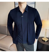 Herren Herbst Fake 2-teiliger Strick-Cardigan – nahtloser Hemdkragen, gespleißter Pullover