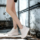 Damen-Plateau-Wedge-Sneaker, 10 cm – 4 Inch klobige Schuhe aus echtem Leder