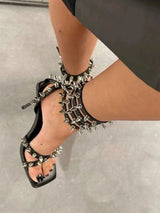 Women’s Punk Spiked Ankle Strap Stilettos High Heel Sandals